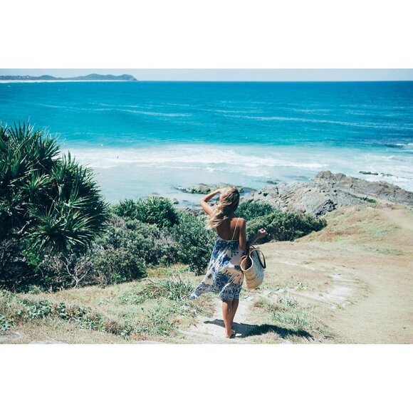 NWT SPELL Hotel Paradiso Strappy Maxi in Bluebird Print A-line Tank Dress S - Picture 2 of 9